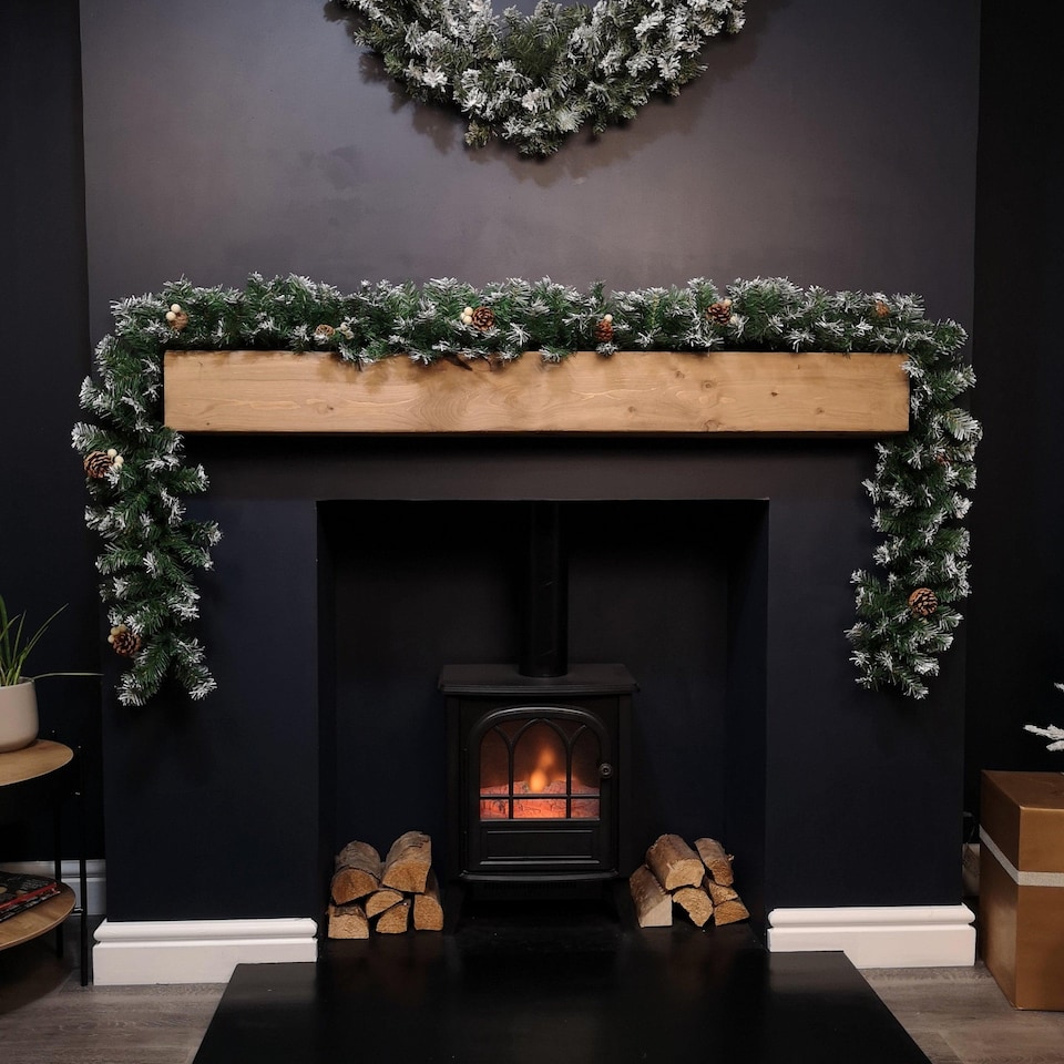 image 1 of Premier 270cm (9ft) Christmas Garland Decoration Snow Tips White Berries & Cones