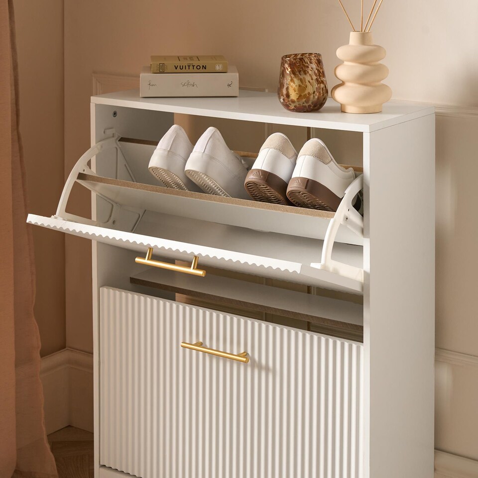 image 1 of OHS Ribbed 2-Drawer Shoe Cabinet Flip Down Hallway Storage Unit