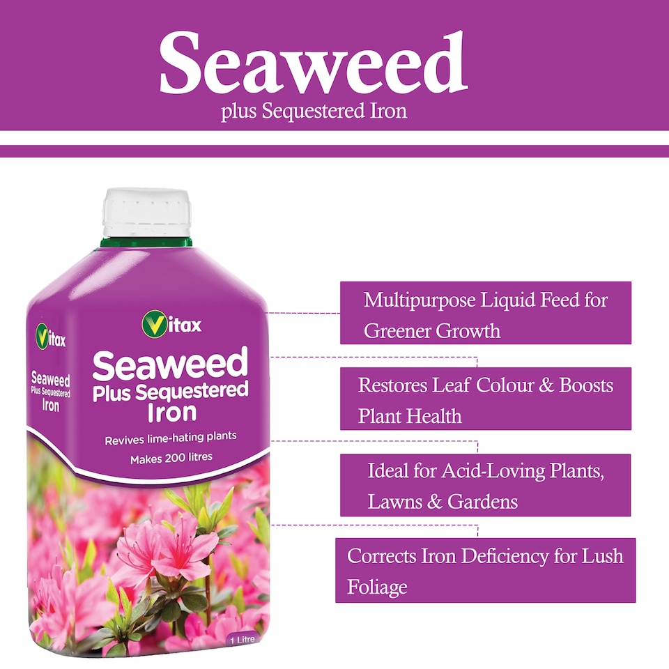 image 1 of Vitax Seaweed Plus with Sequestered Iron 500ml Liquid Fertiliser for Acid-Loving Plants Lawns & Garden Growth Tonic
