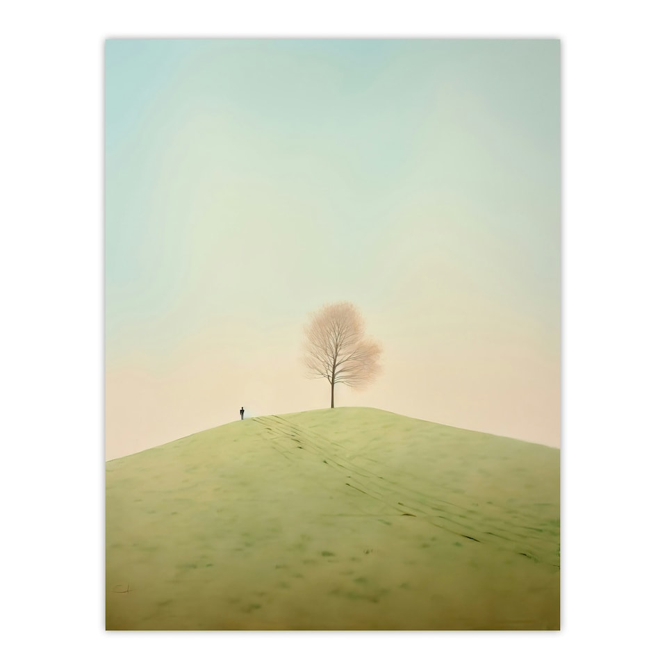 image 1 of Perspective Tree Minimalist Soft Pastel Black Framed Wall Art Print A4