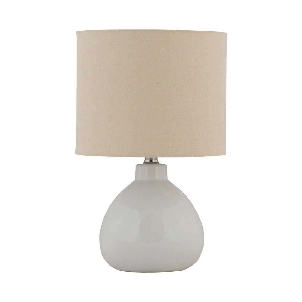 image 1 of First Choice Lighting Set of 2 Tuscan White Ceramic Lamps with Natural Linen Shade White | Brown