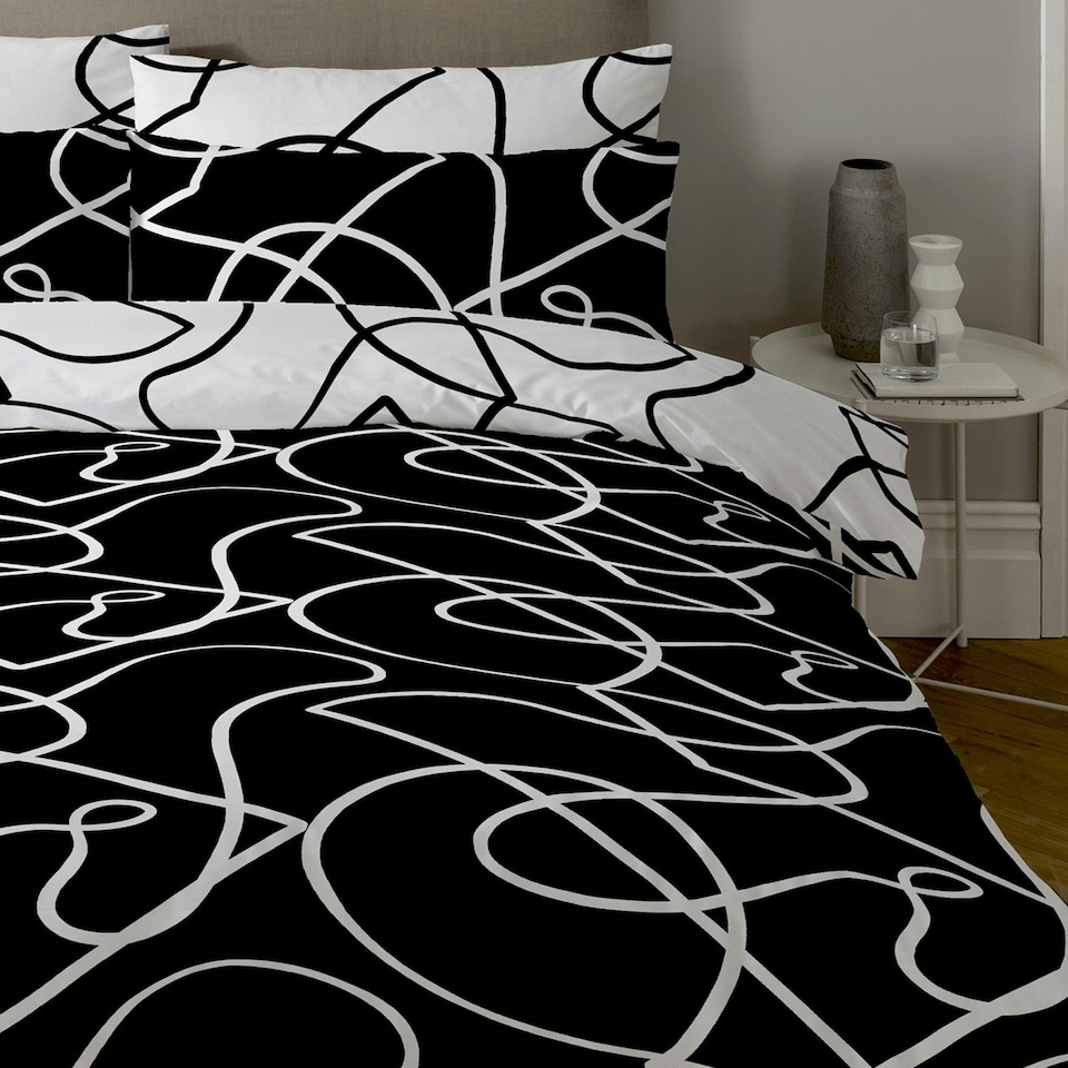 image 1 of Copenhagen Home Pablo Monochrome Reversible Duvet Cover and Pillowcase Set - King Size