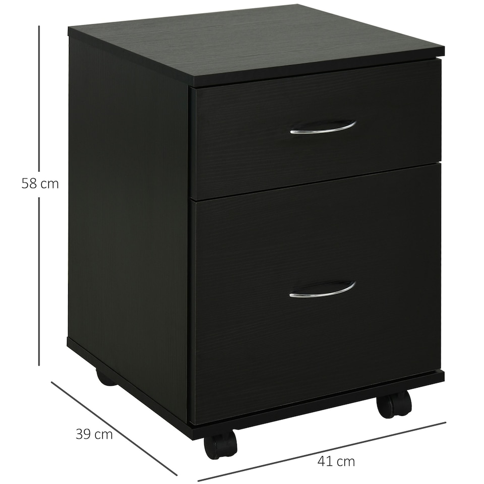 image 1 of HOMCOM Pedestal Office Mobile Filing Cabinet 2 Drawer Black
