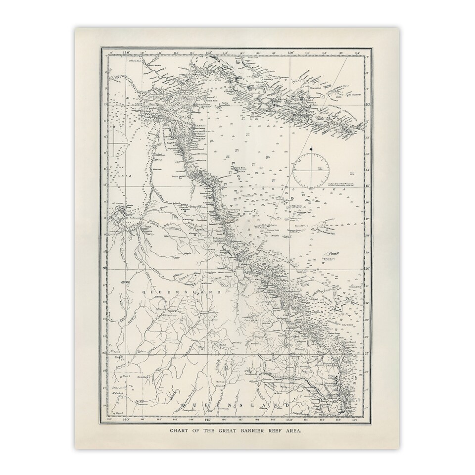 image 1 of Great Barrier Reef Area Chart Map Kent Huge Wall Art Poster Print 24X32"