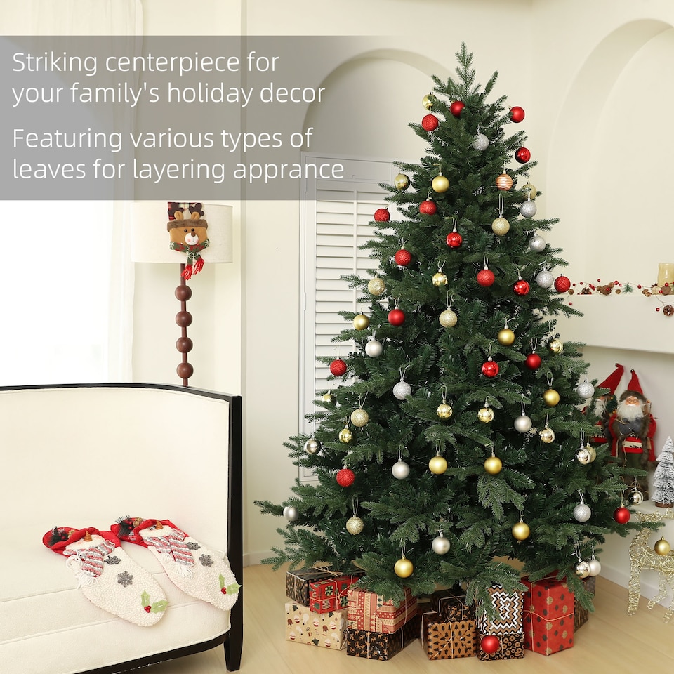 image 1 of HOMCOM 7ft Artificial Spurce Christmas Tree with 3116 Branch Tips and Foldable Steel Base, Realistic Hinged mas Tree for Home Office, Green