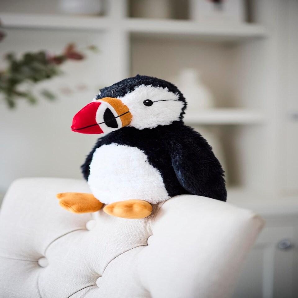 image 1 of Warmies Puffin Plush , Large Size, Fully Microwave Safe and Weighted Cuddly for Anxiety, Cool in The Freezer or Heat in The Microwave, Soft Heat Cushion