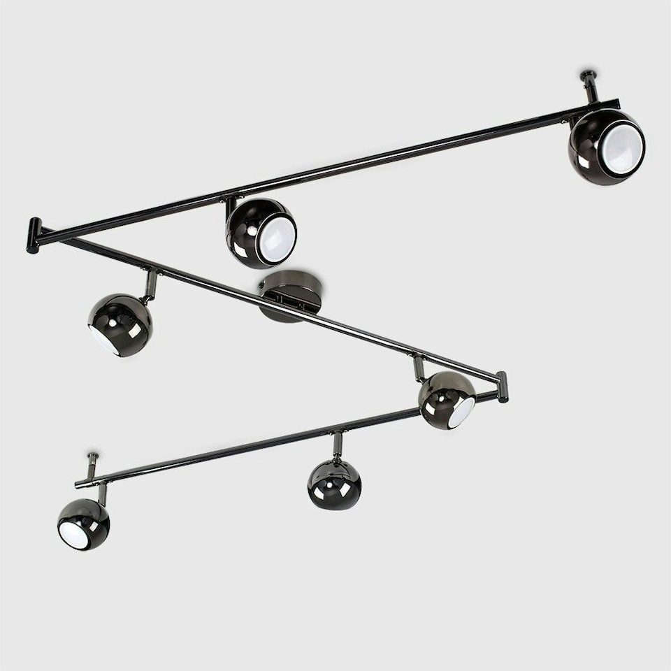 image 1 of ValueLights Retro Adjustable 6 Way Eyeball Black Chrome Ceiling Spotlight