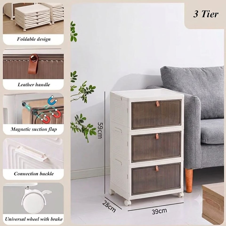 image 1 of Plastic Storage Drawer Tower Unit with Wheels – 6 Tier Multipurpose Organizer for Home & Office
