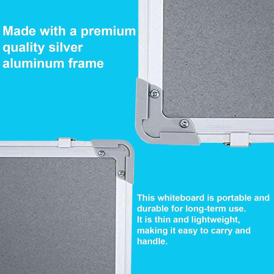 image 1 of Magnetic Whiteboard 600 x 400mm Silver Aluminum Frame Lightweight Hanging Dry Wipe White Board Office, School & Home Writing Board