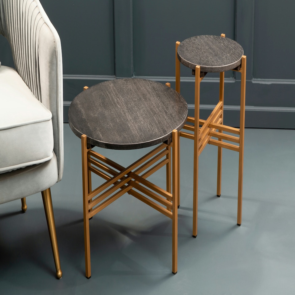 image 1 of Interiors by Premier Set of 2 Round Side Table Gold