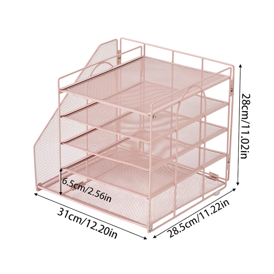 image 1 of Living and Home 5-Tier Desktop Organiser with Vertical File Sorter | Pink