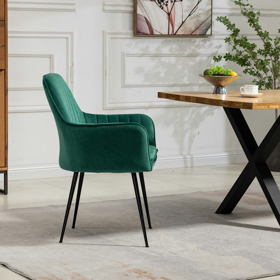 image 1 of Carrara Velvet Dining Chairs - Set of 2 - Green