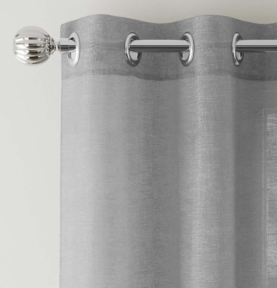 image 1 of Pair of Crete Silver Luxury Linen Look Sheer Panels with Eyelet Header 137 CM