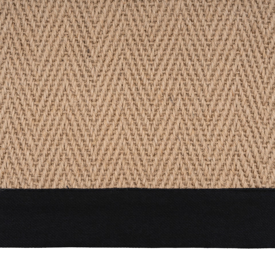 image 1 of KUKOON Natural Golden Beige Jute Micro Woven Herringbone Pattern Cotton Border Area Rug 70cm x 240cm