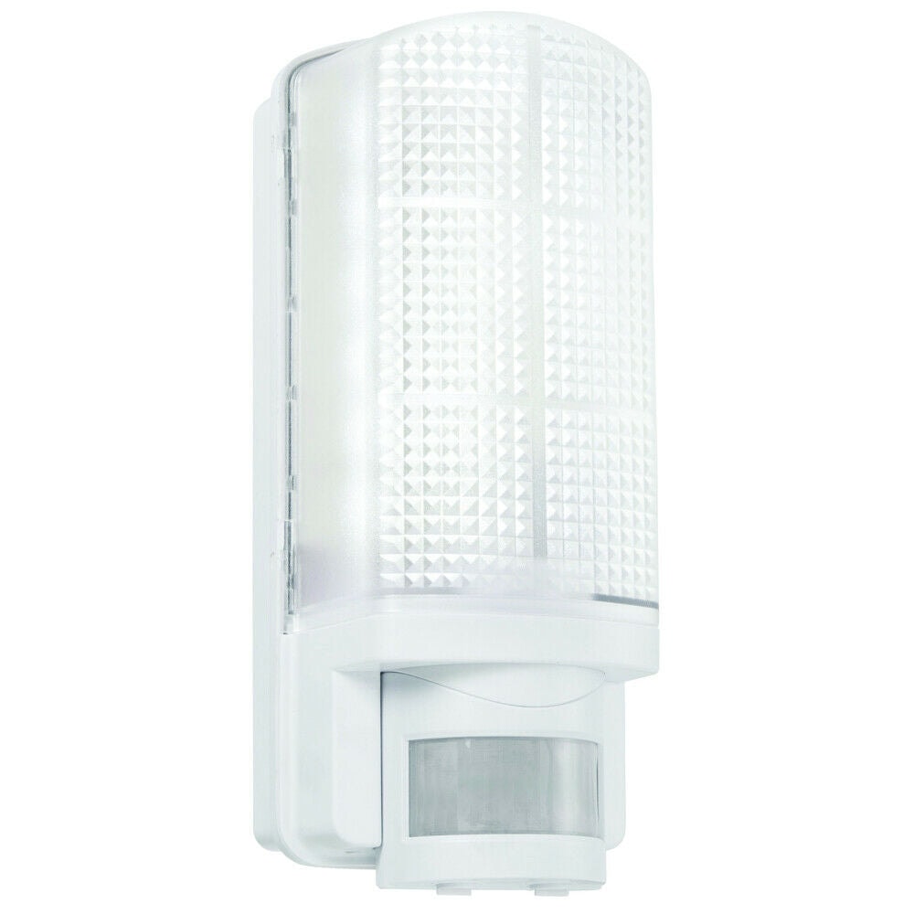 Loops WHITE IP44 Outdoor Wall Bulkhead Light & 10m PIR Motion Sensor 6W Daylight LED