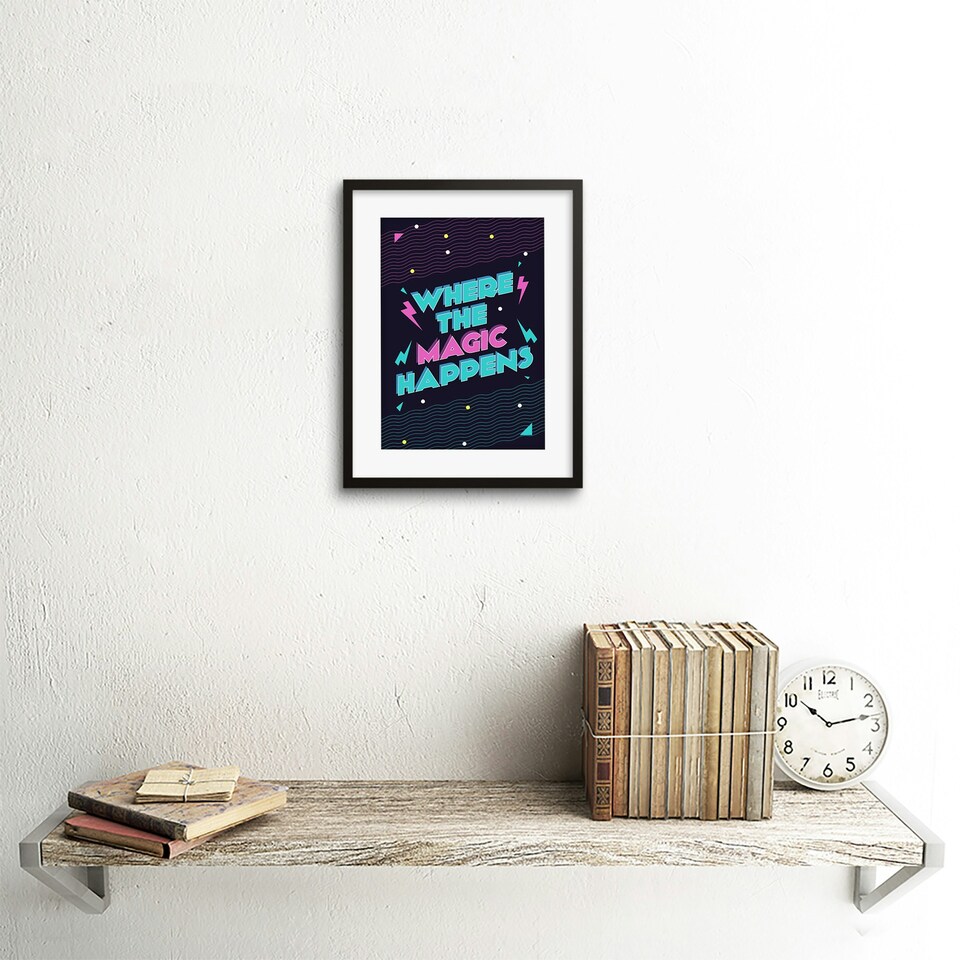 image 1 of Where The Magic Happens 80s Disco Retro Kitchen 9x7" Black Framed Wall Art Print
