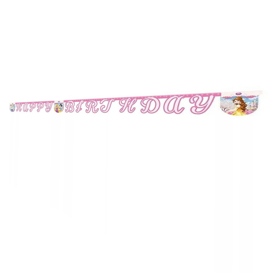 image 1 of Disney Princess Glamour Happy Birthday Banner - Pink - One Size