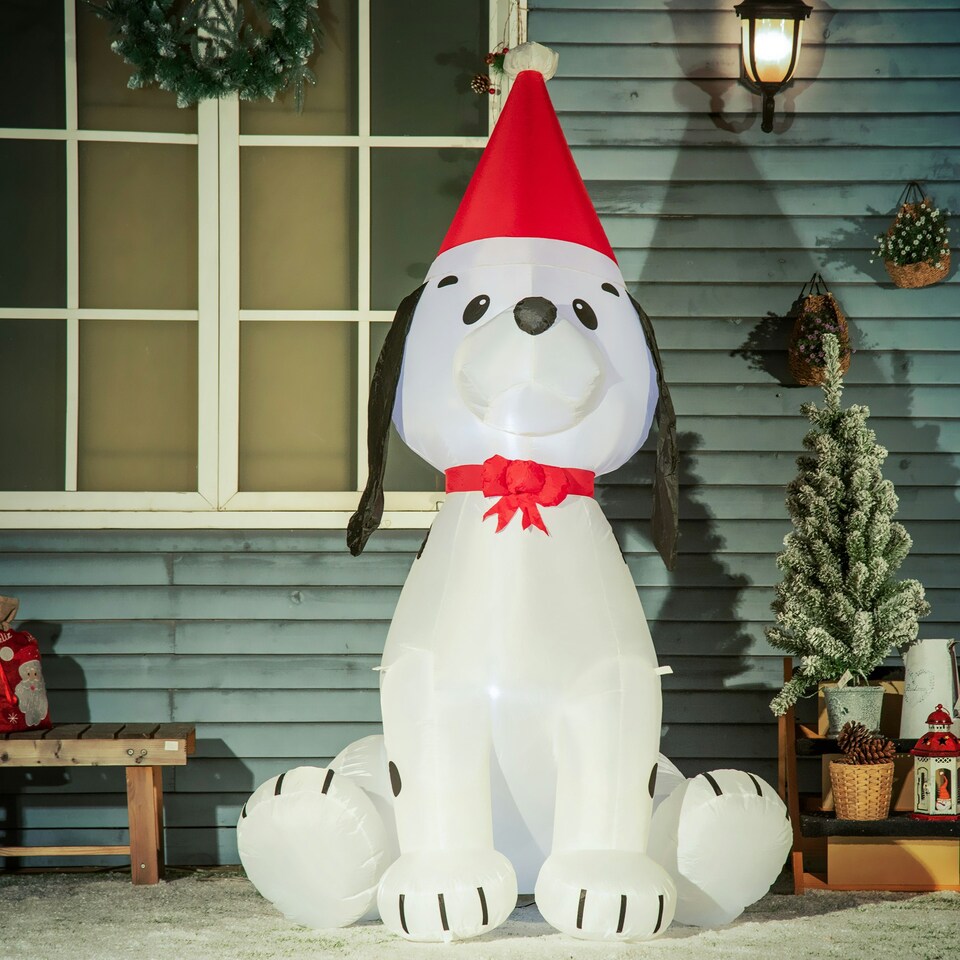 image 1 of HOMCOM 6ft Inflatable Christmas Puppy Dog Santa Hat Lighted Multicolor