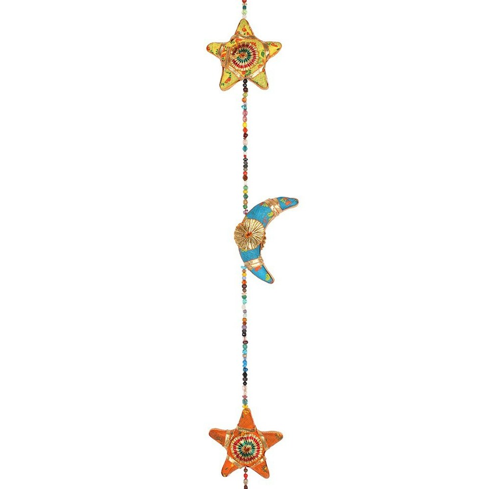 Multi Coloured Hanging Moon & Star With Bell - Multicolored - One Size