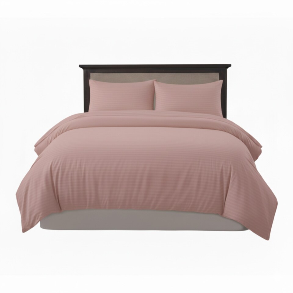 image 1 of Embossed Stripe Duvet Cover Soft Microfibre Bedding with Pillowcases | Pink | Single