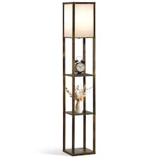 HOMCOM 3Tier Floor Lamp, Floor Light with Storage Shelf, Reading Standing Lamp with Acrylic Shade for Living Room, Bedroom, Kitchen, Dining Room, Office, Dorm, 160cm, Brown