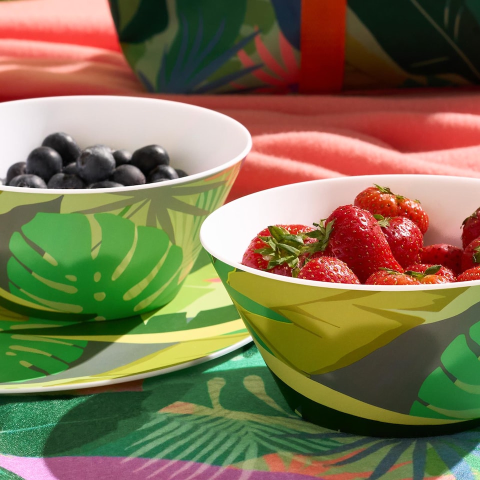 image 1 of OHS Summer Print Plastic Picnic Bowls Set of 4 Lightweight Outdoor