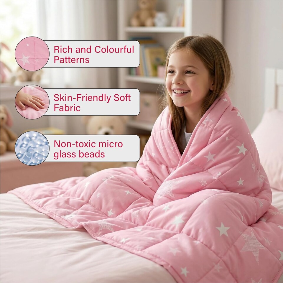 image 1 of Weighted Blanket Fluffy Quilted Pocket Throw with Non-Toxic Glass Beads Insomnia - Star Theme (Pastel Pink) | Multi