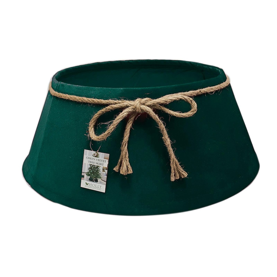 image 1 of Holly International Velvet Christmas Tree Skirt Collar Emerald Green