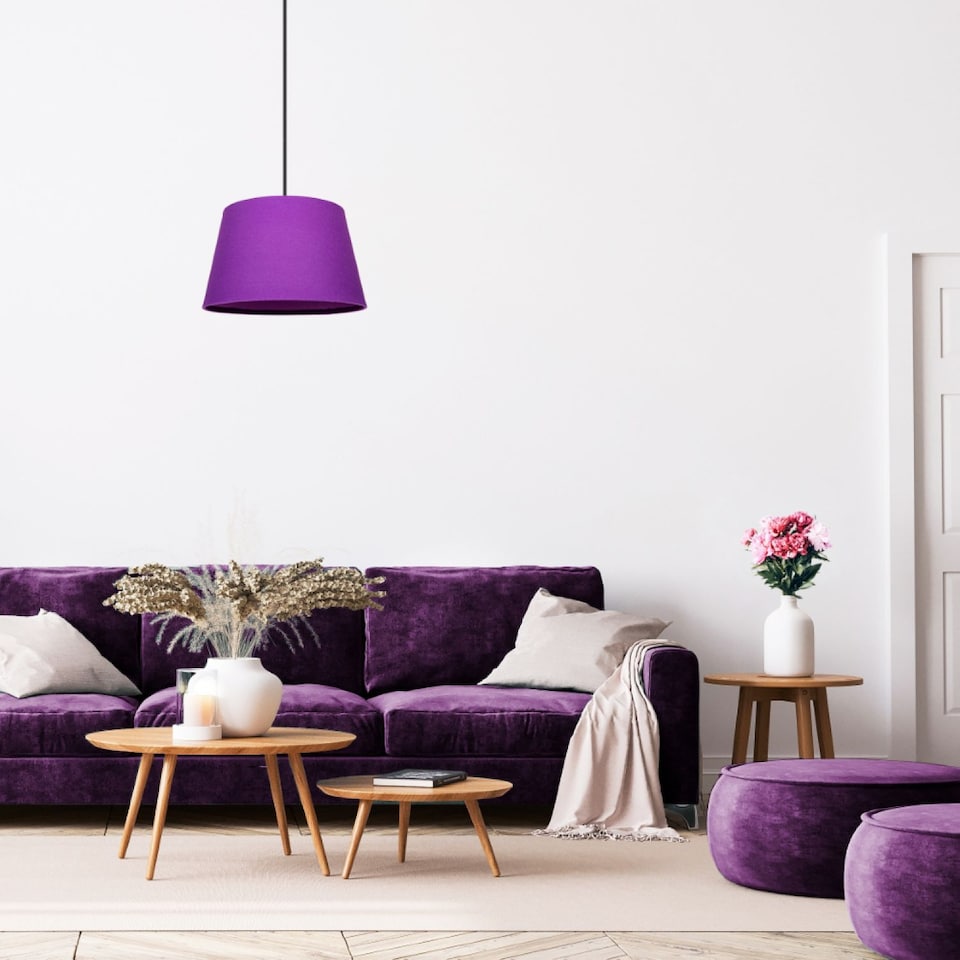 image 1 of Traditional 30cm Purple Linen Fabric Drum Table/Pendant Shade 60w Maximum | Purple | Purple | 1