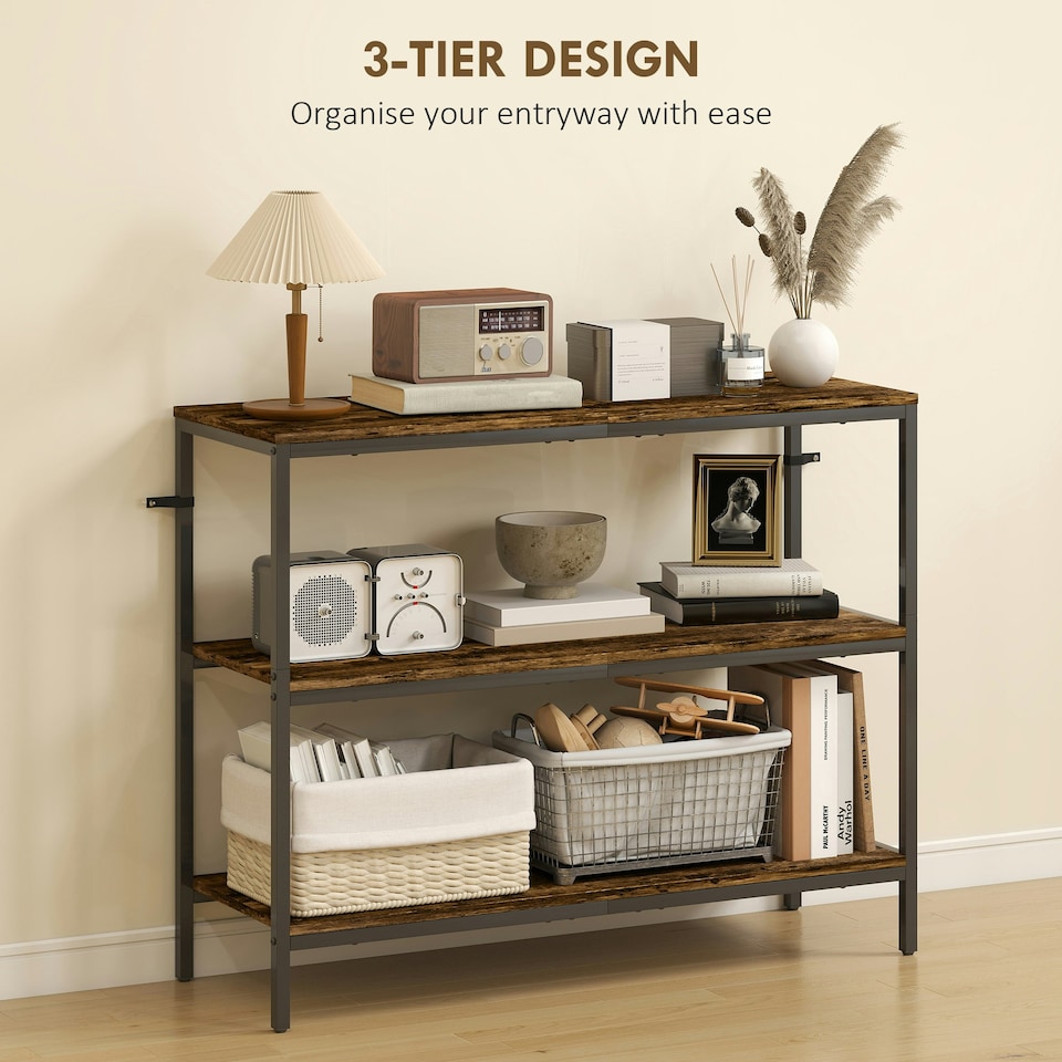 image 1 of HOMCOM Industrial Console Table with 3-Tier Storage Shelves Rustic Brown | Brown