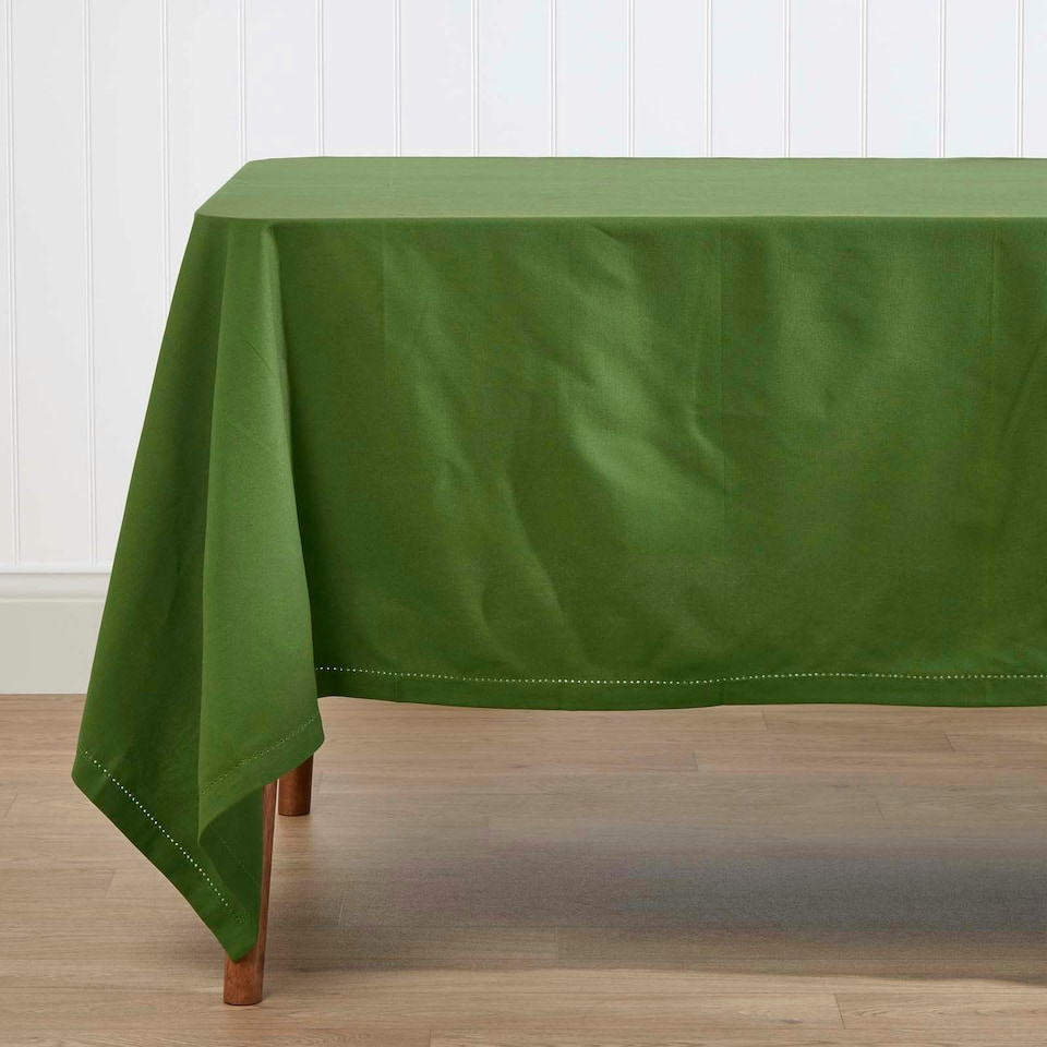 image 1 of Homescapes Dark Olive Tablecloth - 137 x 178 cm Green
