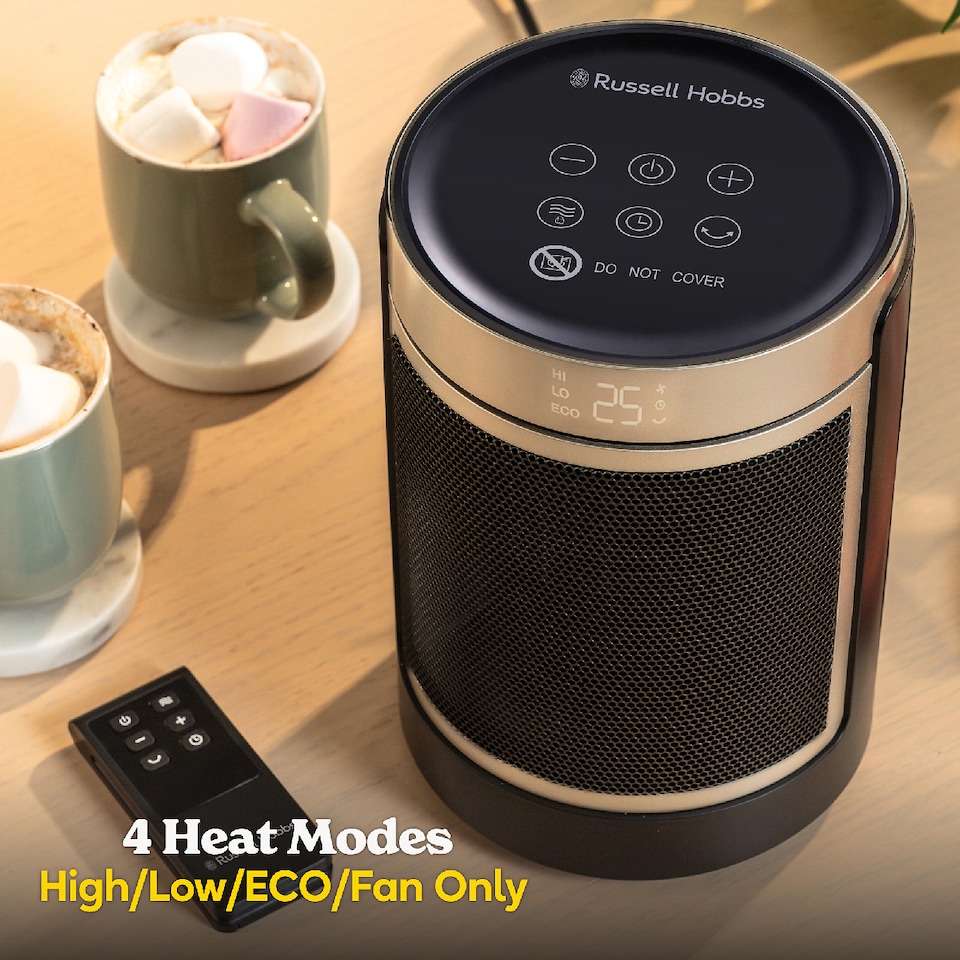 image 1 of Russell Hobbs RHCH2002G Space Heater in Black & Gold Round 1500W Portable Electric Heater