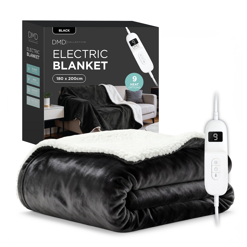image 1 of DMD Heated Electric Throw Blanket, Fleece Sherpa, 9 Heat Settings & Timer, 180 x 200cm