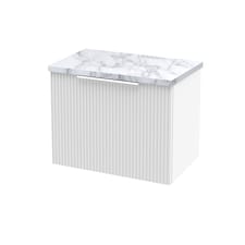 Balterley Tixall Fluted 1 Drawer Wall Hung Vanity Unit with Laminate Worktop, Satin White, 600mm