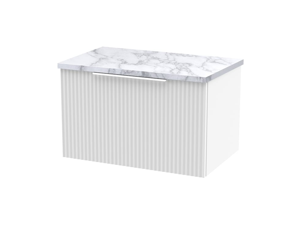image 1 of Balterley Tixall Fluted 1 Drawer Wall Hung Vanity Unit with Laminate Worktop, Satin White, 600mm
