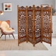 image 2 of 4 Panel Heavy Duty Carved  Screen Wooden Lotus Design Room Divider Light Brown 200 x 180 cm | Brown | Light Brown | 200 x 180 cm