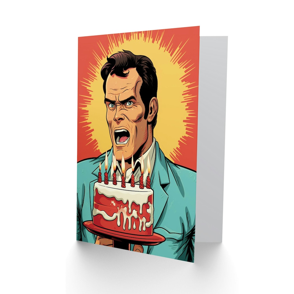 image 1 of Funny Angry Comic Man Cake Him Her Funny Birthday Card