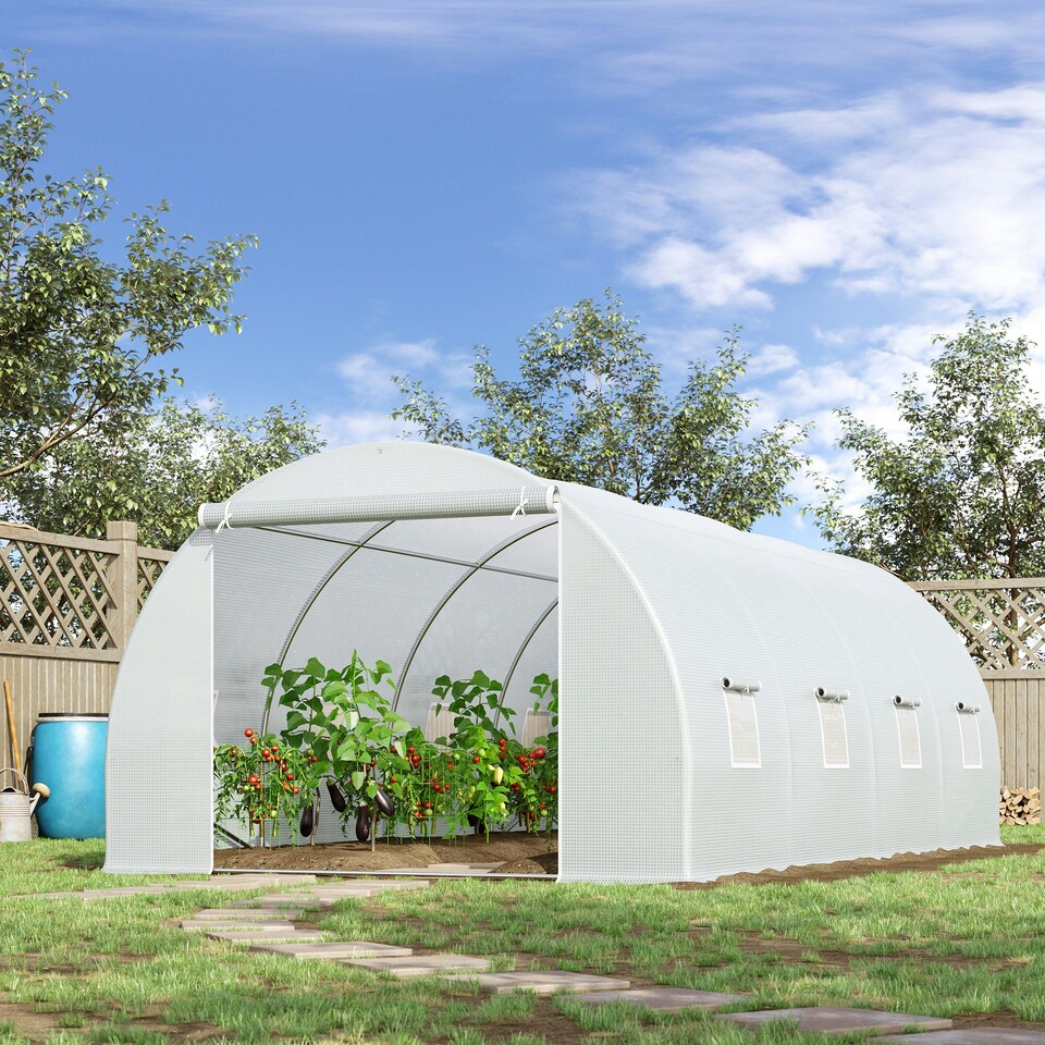 image 1 of Outsunny 6 x 3 x 2 m Polytunnel Greenhouse w/ Zippered Door and 8 Windows