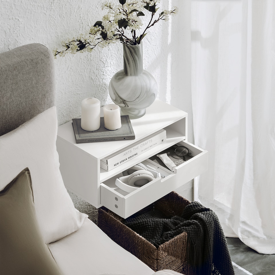 image 1 of Nightstand with 1 Drawer and 1 Shelf 17.7x9.8x8.7 inch Load Capacity 20 kg  NKD03-WX2 - White