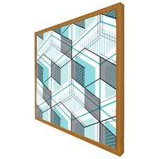 Blue geometric hexagons (Picutre Frame) Brown | Oak | S