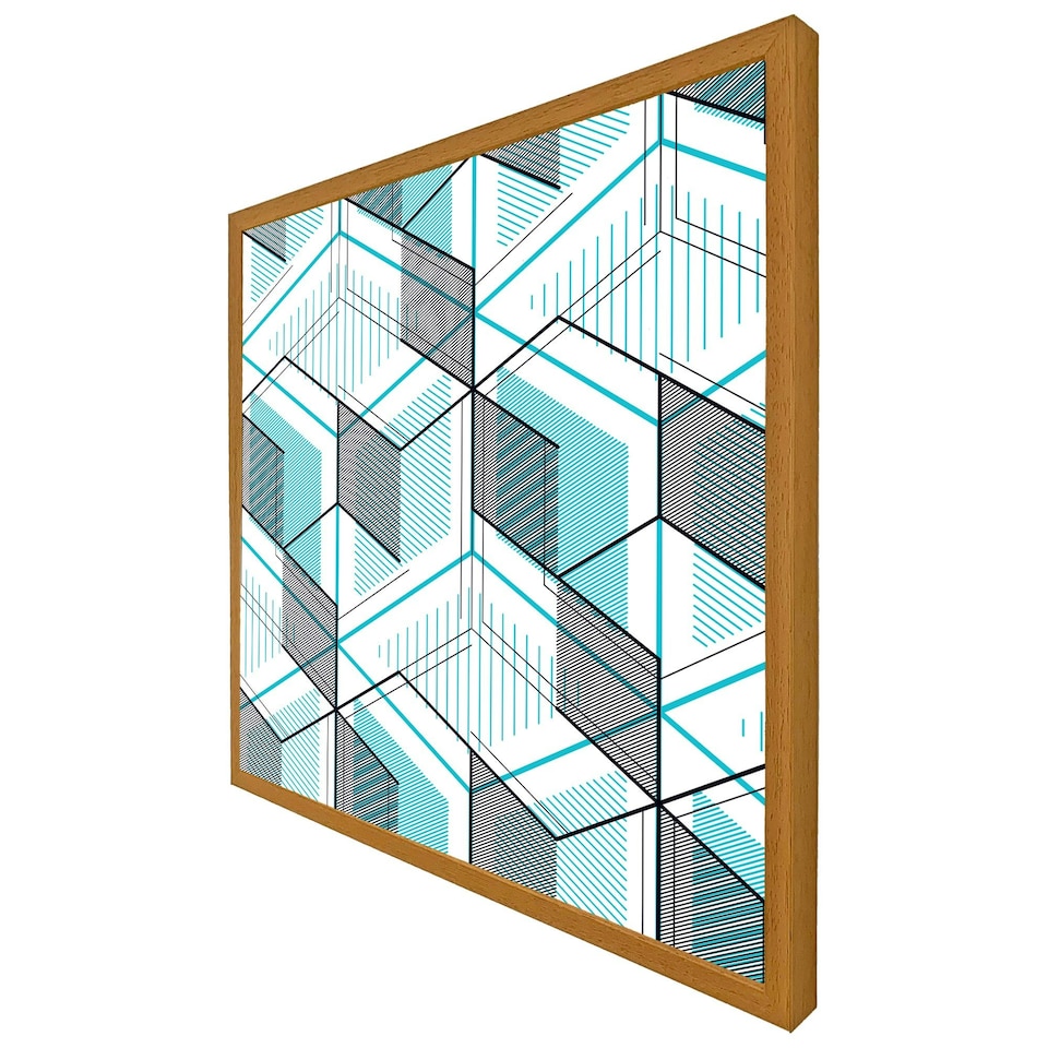 image 1 of Blue geometric hexagons (Picutre Frame) Brown | Oak | S
