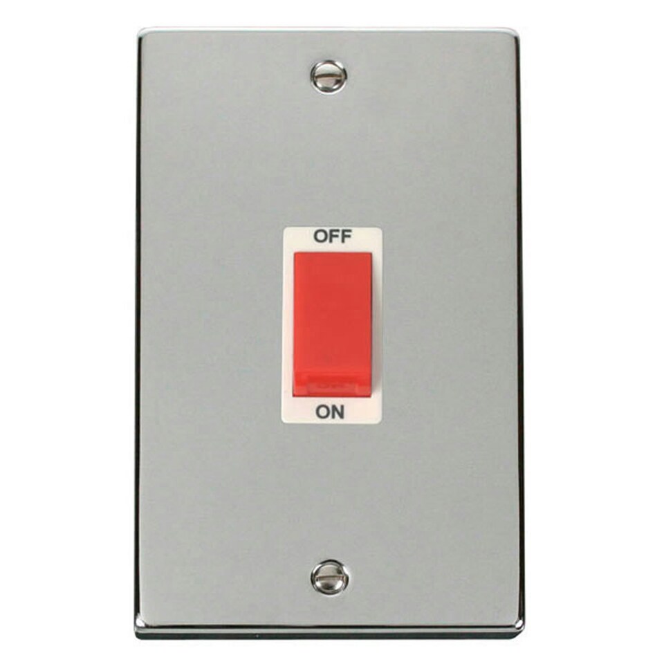 SE HOME Polished Chrome 2 Gang Size 45A Switch White | Polished Chrome
