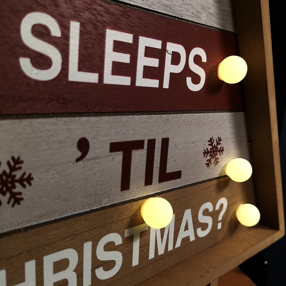 image 1 of 42cm Wooden Christmas Countdown Decoration with 10 Warm White LEDs