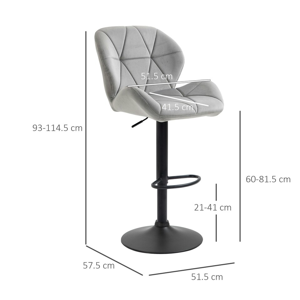 image 1 of HOMCOM Bar Stool Set of 2 Fabric Adjustable Height Counter Chairs Light Grey