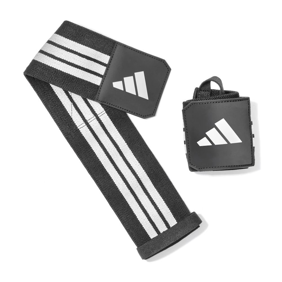 image 1 of Adidas Training Wrist Wraps — Adult Black/White, Elastic Support with Hook and Loop (Pair) | Multi | Black/White