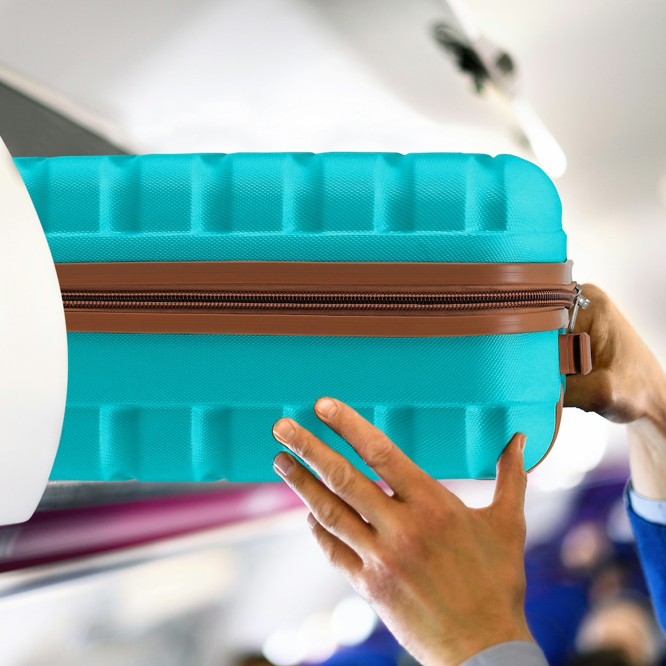 image 1 of 45x36x20cm EasyJet Free Underseat Carry-On Cabin Bag - Lightweight 4 Wheels ABS Hard Shell Suitcase Blue | Aqua/Tan | Cabin Bag