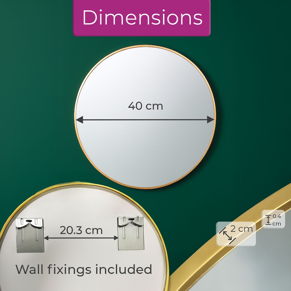 image 1 of Neo Gold Round Metal Frame Wall Mirror Float Glass HD Reflection Anti Rust Moisture-Proof Wall Mounted Bathroom Bedroom Hallway Living Room Vanity 40cm | Gold | Gold
