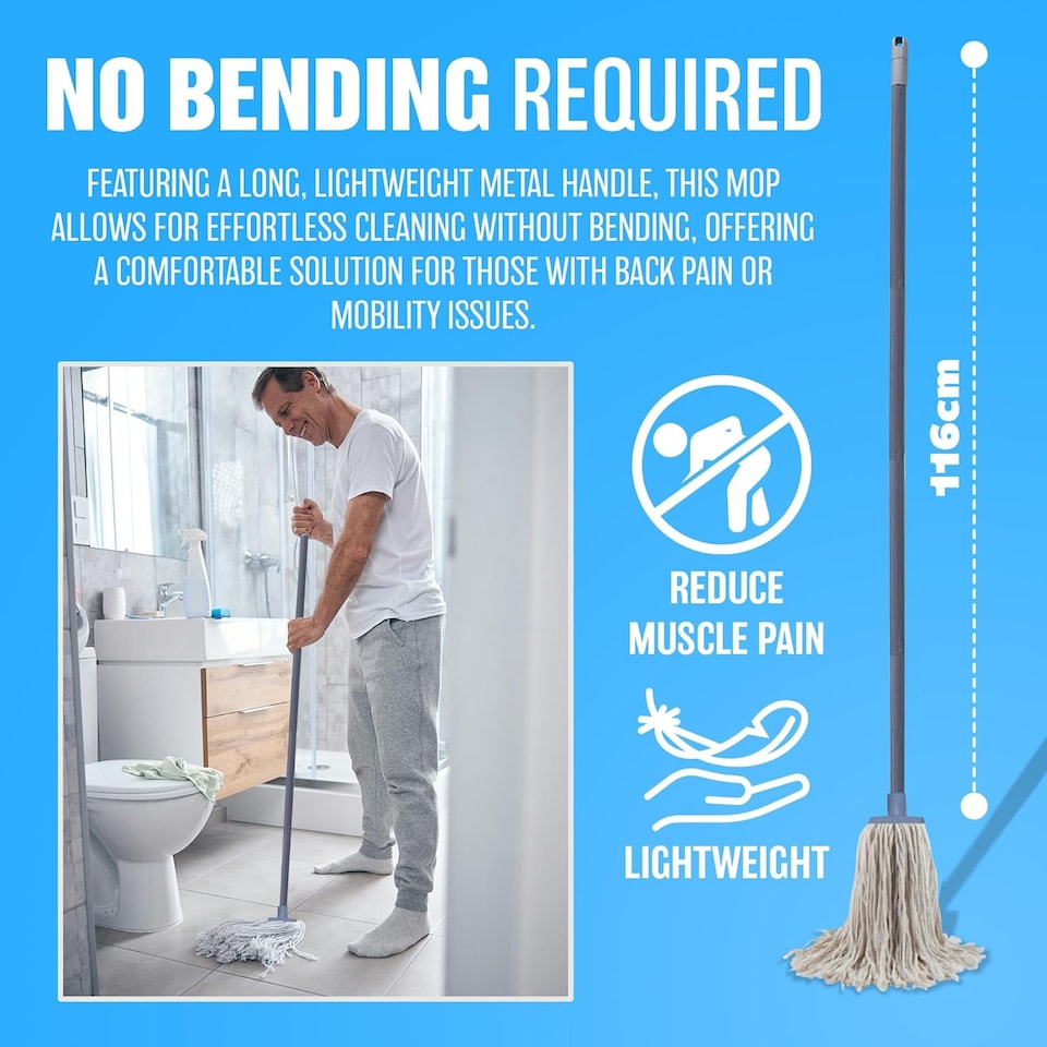 image 1 of Cotton Floor Mop Super Absorbent Cotton Mop Head 116cm Metal Handle