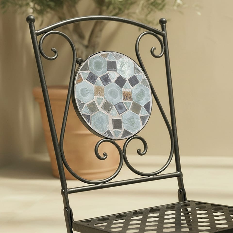 image 1 of Charles Bentley 3 Piece Wrought Iron Mosaic Bistro Set Table and 2 Chairs