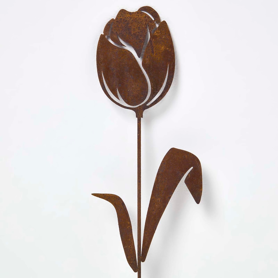 image 1 of Homescapes Steel Tulip Garden Stake Decorations, Set of 2